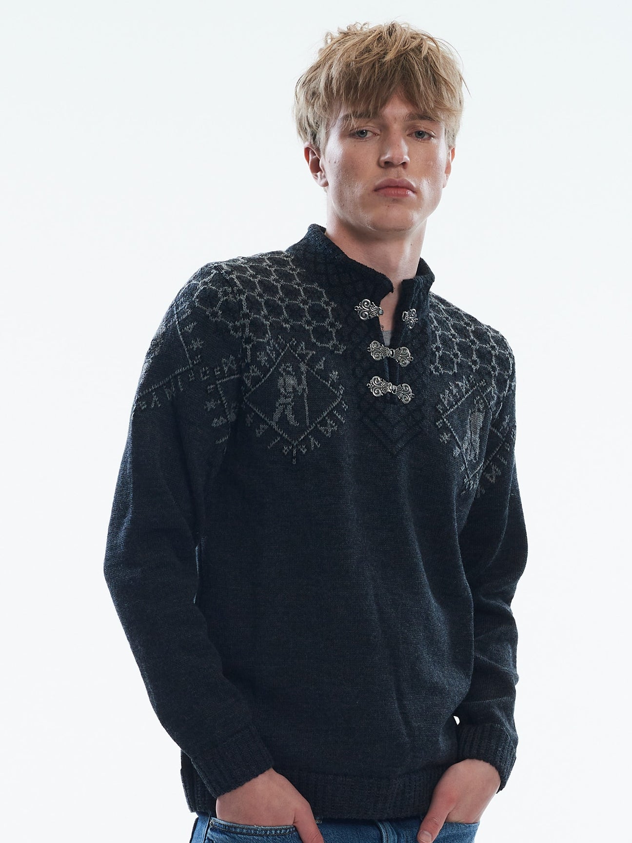 HODDLE ニット HODDLE STAR ABOVE MOHAIR FOOTBALL HEAVY WEIGHT KNIT BLACK / NAVY