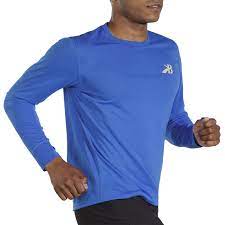 Men's Brooks Distance Long Sleeve. Blue. Lateral/Front view.