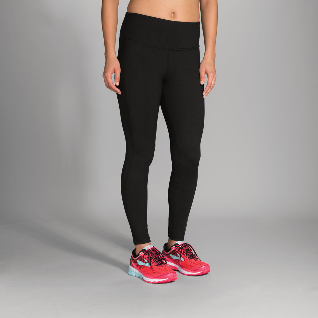 Women's Brooks Greenlight Tights. Black. Front view.