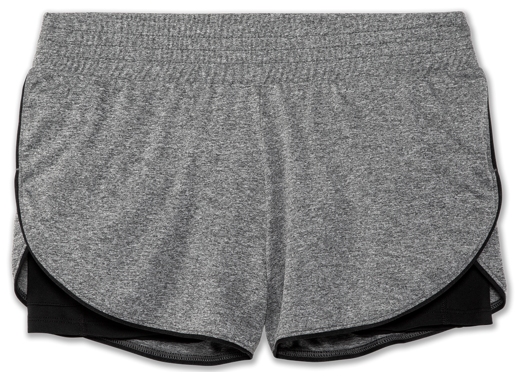 Women's Brooks rep 3" 2-in-1 Shorts. Grey. Front view.