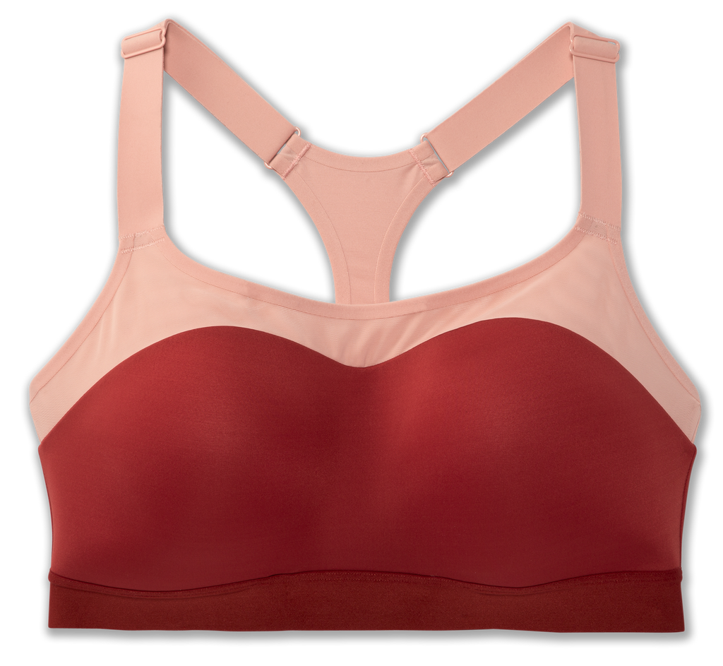 Women's Brooks Care Racerback. Red/Pink. Front view.
