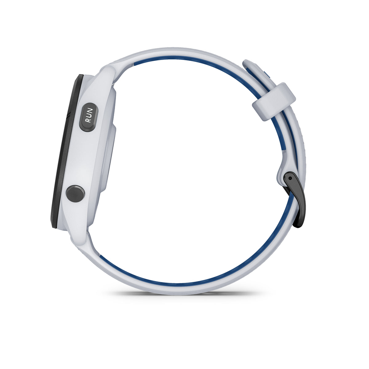 Garmin Forerunner 265. White/Blue. Lateral view.
