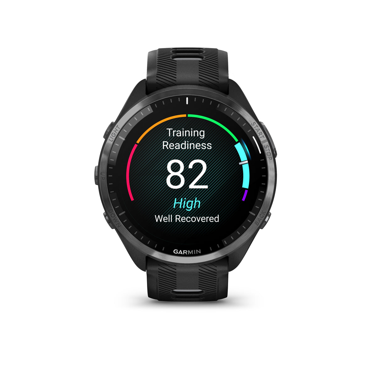 Garmin Forerunner 965. Black. Front view.