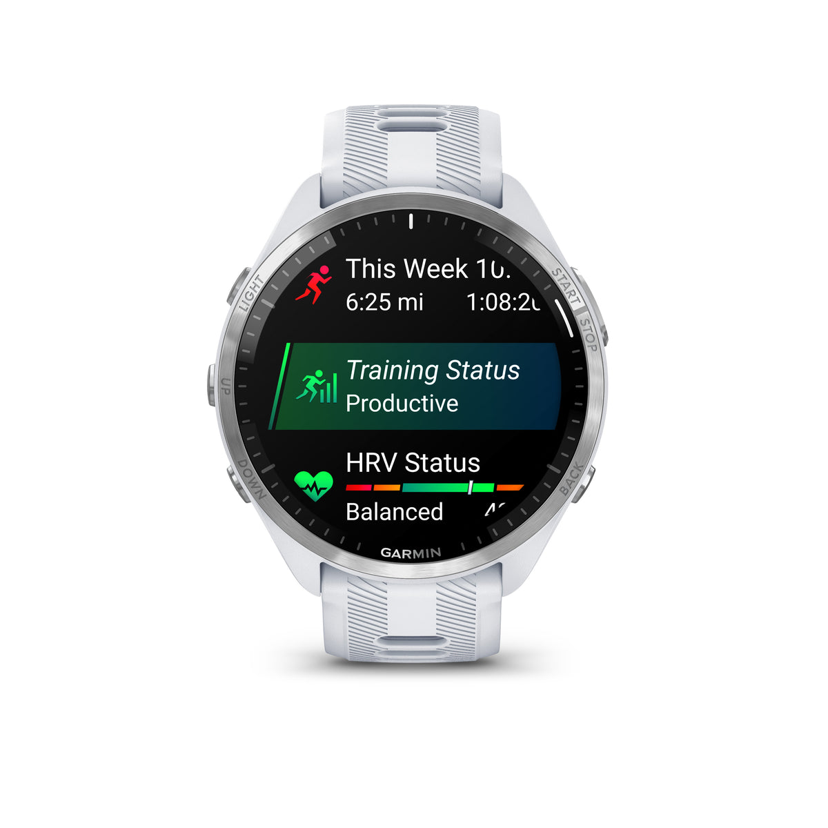 Garmin Forerunner 965. White. Front view.