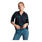 Joules Lorena Longline Brushed Woven Shirt - Navy Check - Women's - View 1