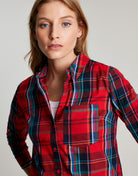 Joules Lorena Longline Brushed Woven Shirt - Red Check - Women's - View 1