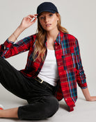 Joules Lorena Longline Brushed Woven Shirt - Red Check - Women's - View 2