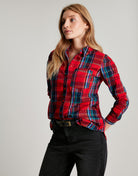 Joules Lorena Longline Brushed Woven Shirt - Red Check - Women's - View 3