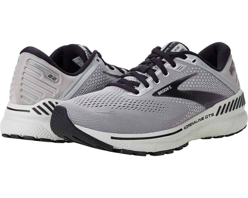 Men's Brooks Adrenaline GTS 22. Grey upper. White midsole. Lateral view.