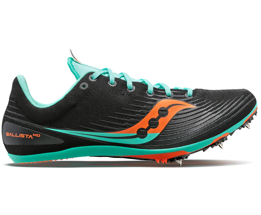 Men's Saucony Ballista MD Track Spike. Green/Black. Lateral view.