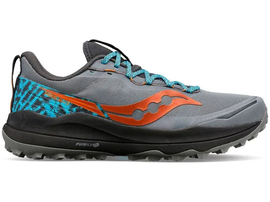 Men's Saucony Xodus Ultra 2. Grey upper. Black midsole. Lateral view.