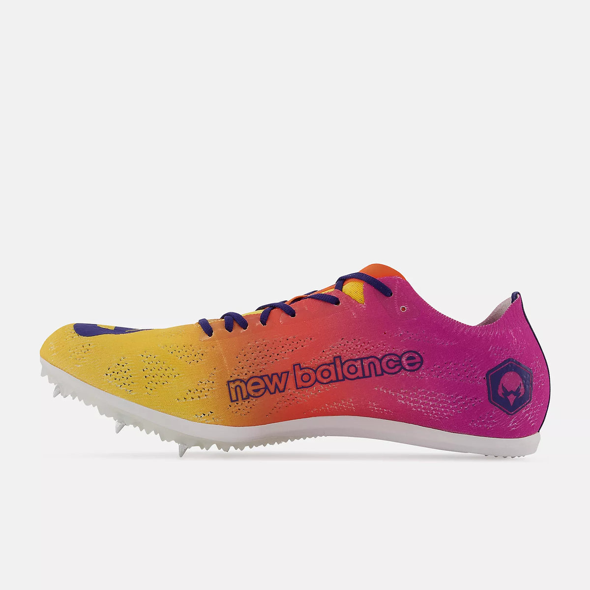 Men's New Balance MD 800 v8. Yellow/Purple upper. Media view.