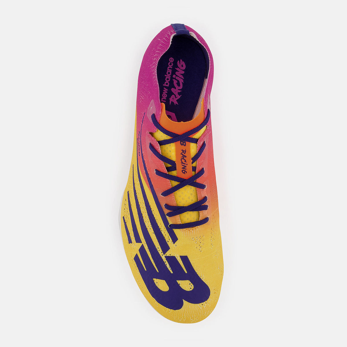 Men's New Balance MD 800 v8. Yellow/Purple upper. Top view.