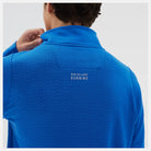 Men's New Balance Heat Grid Half-Zip. Blue. Rear closeup.