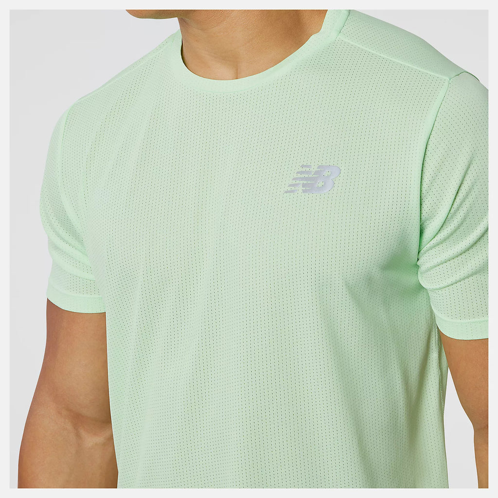 Men's New Balance Impact Short Sleeve. Green. Front view.