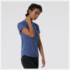 Women's New Balance Impact Short Sleeve. Blue. Front view.