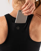 Women's rabbit Sports Bra. Black. Rear view.