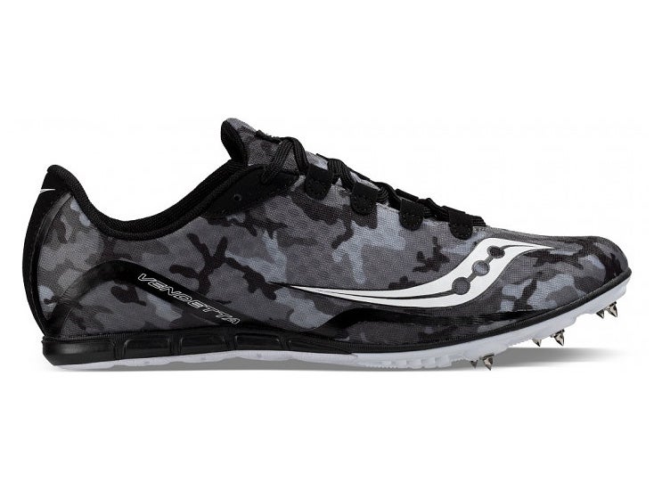 Unisex Saucony Vendetta 1. Black/Grey Camo upper. Lateral view.
