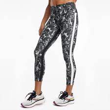 Women's Saucony Fortify Tights. Black/White print.