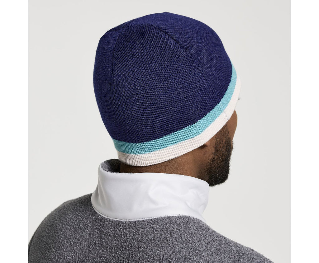 Unisex Saucony Rested Beanie. Blue. Rear/Lateral view.