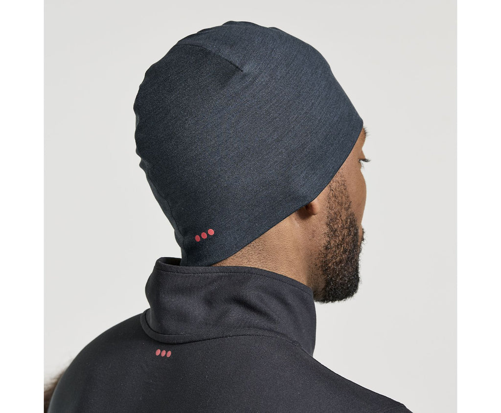 Unisex Saucony Solstice Beanie. Black. Rear/Lateral view.