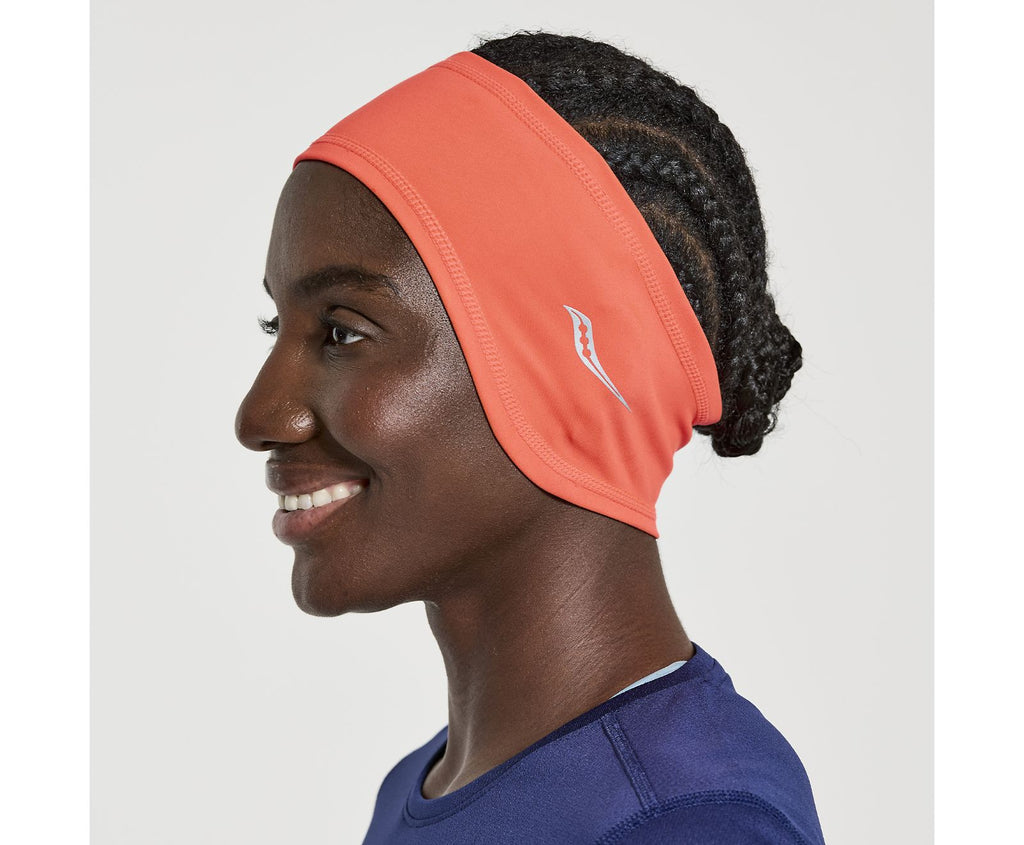 Unisex Saucony Solstice Headband. Light Red. Lateral view.