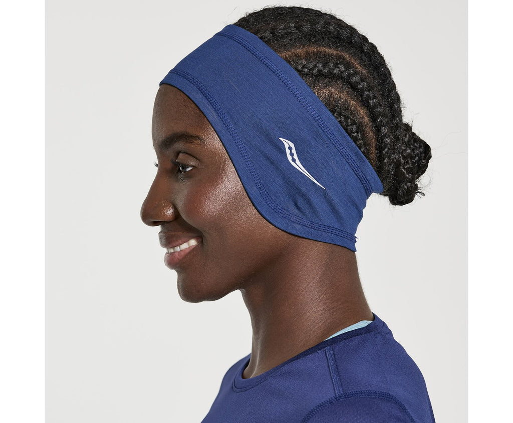Unisex Saucony Solstice Headband. Blue. Lateral view.