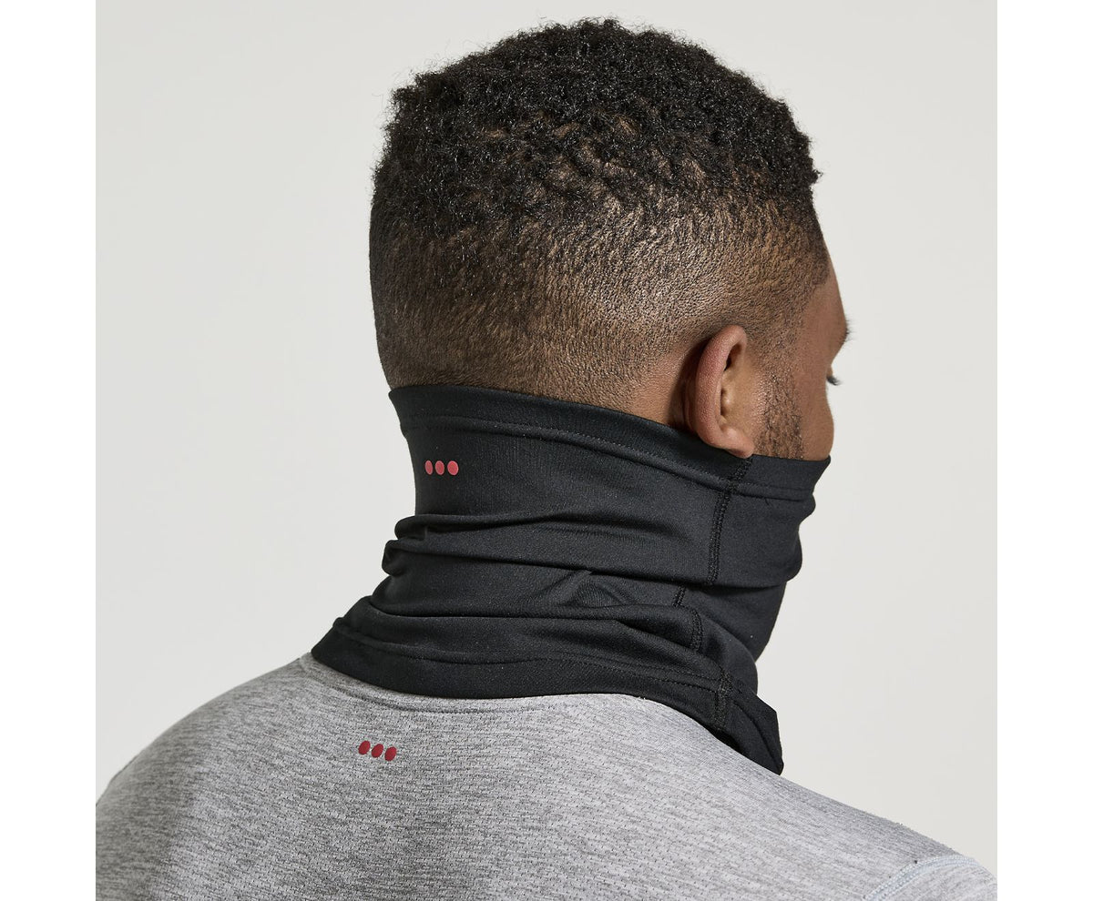 Unisex Saucony Solstice Neck Gaiter. Black. Rear/Lateral view.