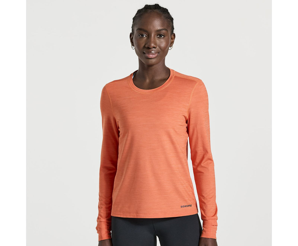 Women's Saucony Boulder Base Layer. Orange. Front view.