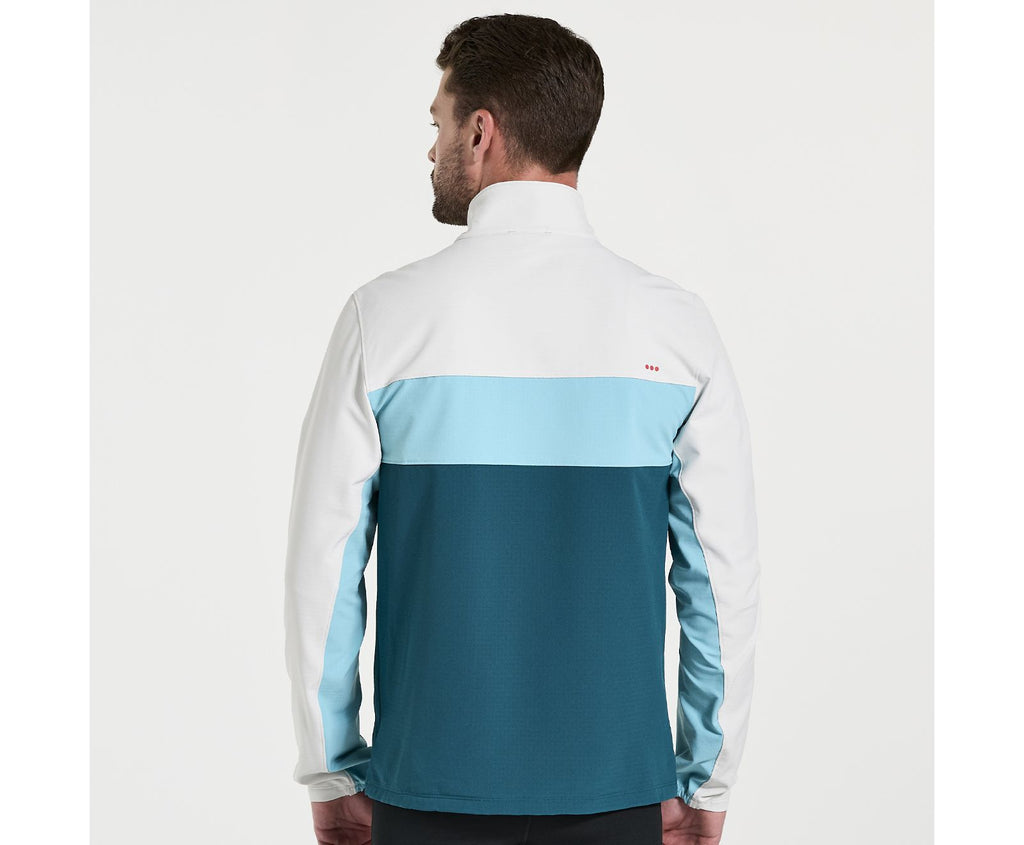 Men's Saucony Bluster Jacket. White/Green. Rear view.