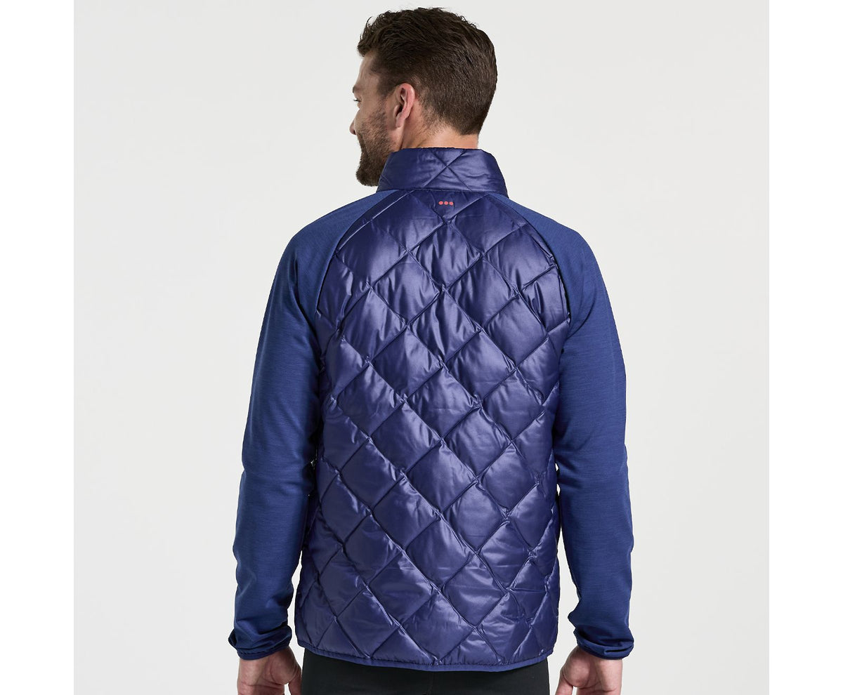 Men's Saucony Boulder Oysterpuff Jacket. Dark Blue. Rear view.