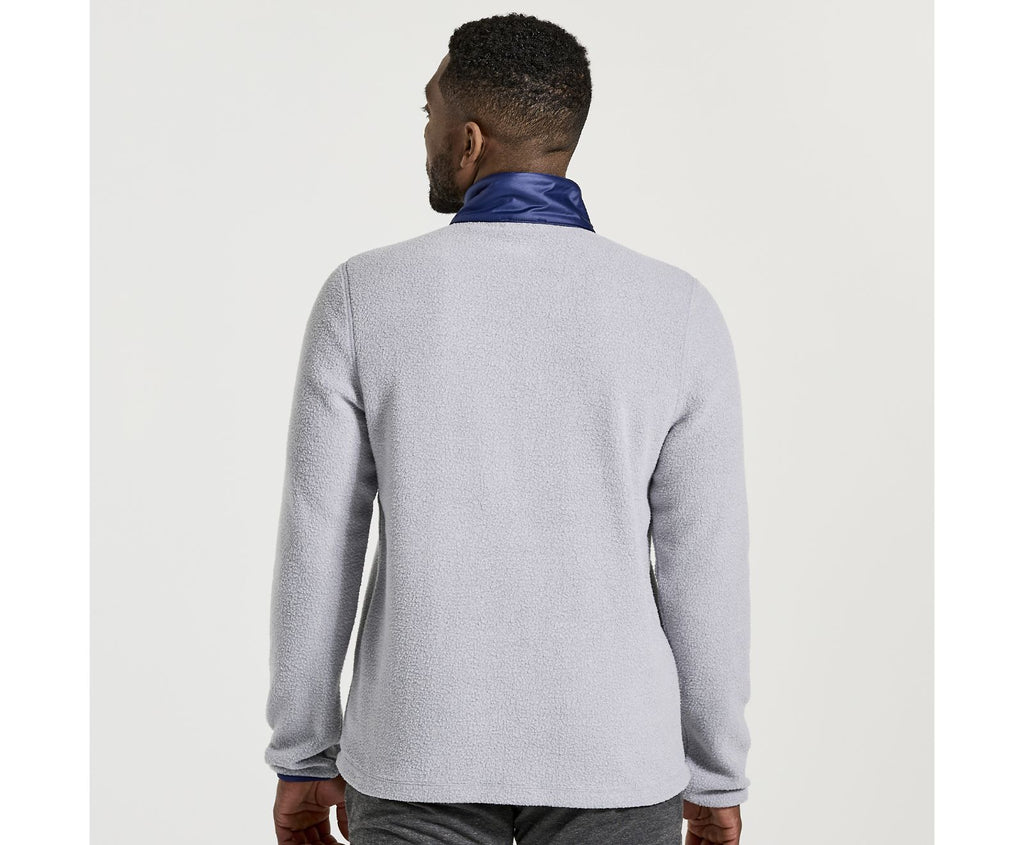Men's Saucony Rested Sherpa 1/4 Zip. Grey. Rear view.