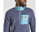 Men's Saucony Rested Sherpa 1/4 Zip. Grey/Blue. Front view.