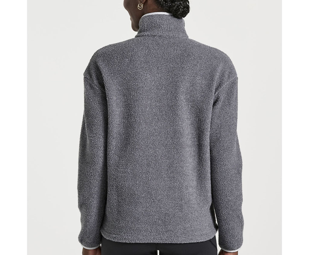 Women's Saucony Rested Sherpa 1/4 Zip. Grey. Rear view.