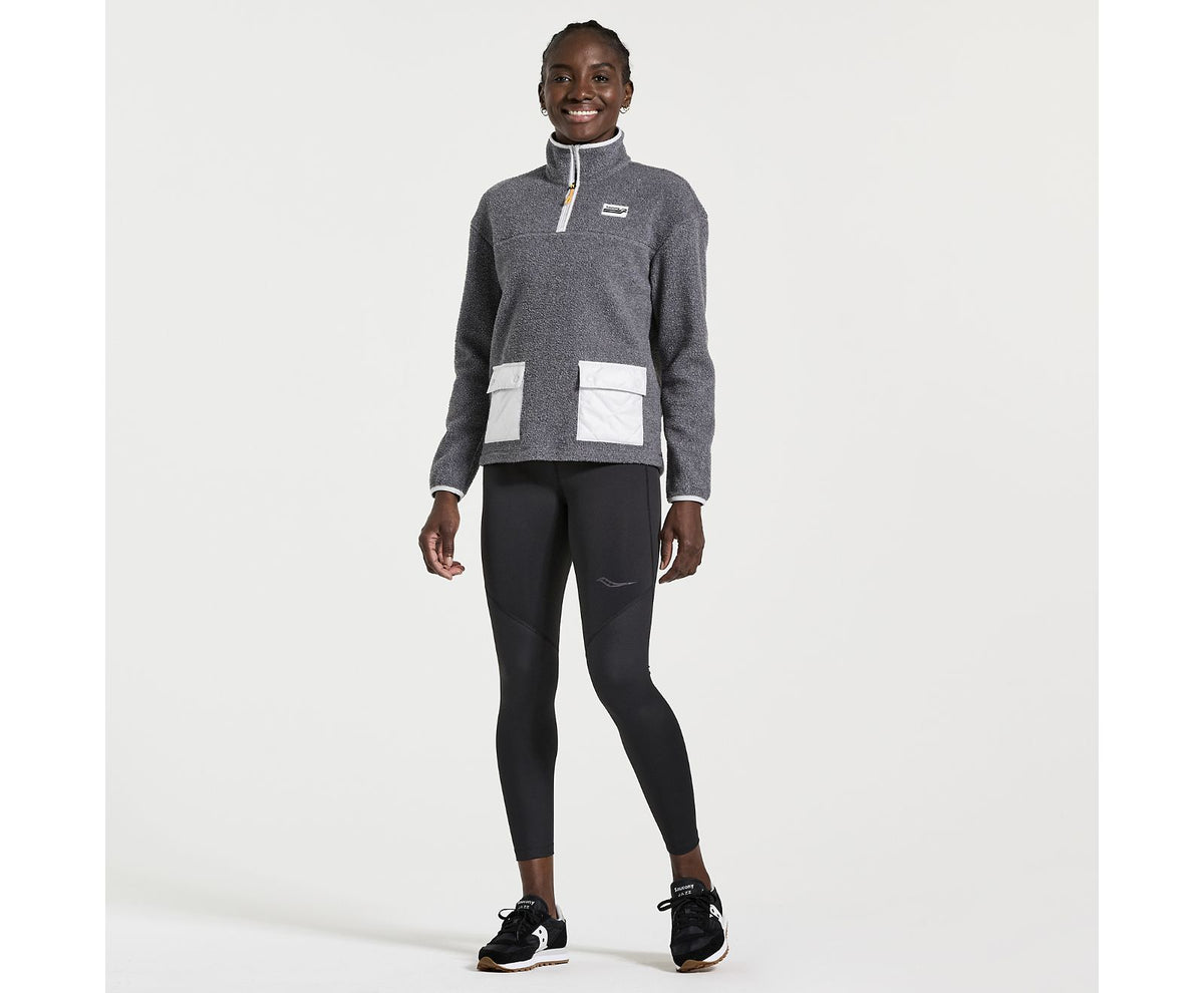 Women's Saucony Rested Sherpa 1/4 Zip. Grey. Front view.