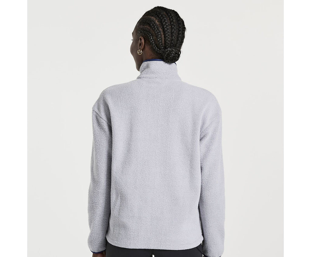 Women's Saucony Rested Sherpa 1/4 Zip. Grey. Rear view.