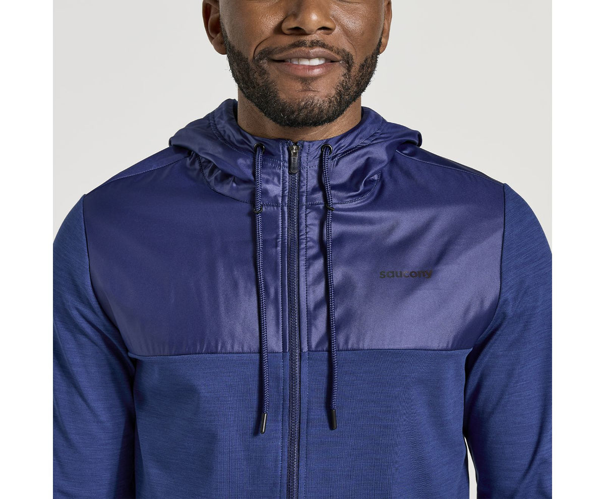 Men's Saucony Solstice Zip Hoodie. Blue. Front view.