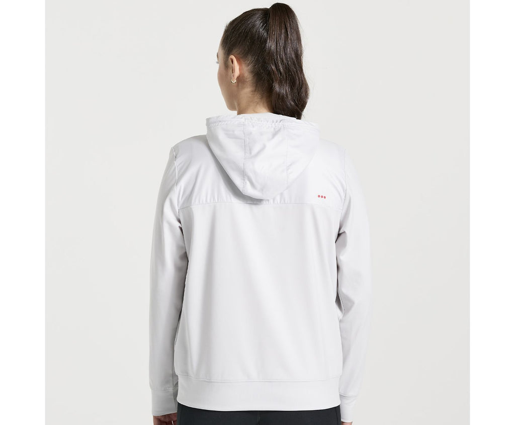 Women's Saucony Solstice Zip Hoodie. White. Rear view.