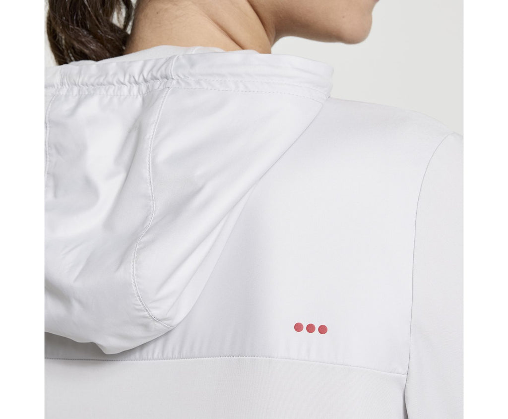 Women's Saucony Solstice Zip Hoodie. White. Rear view.