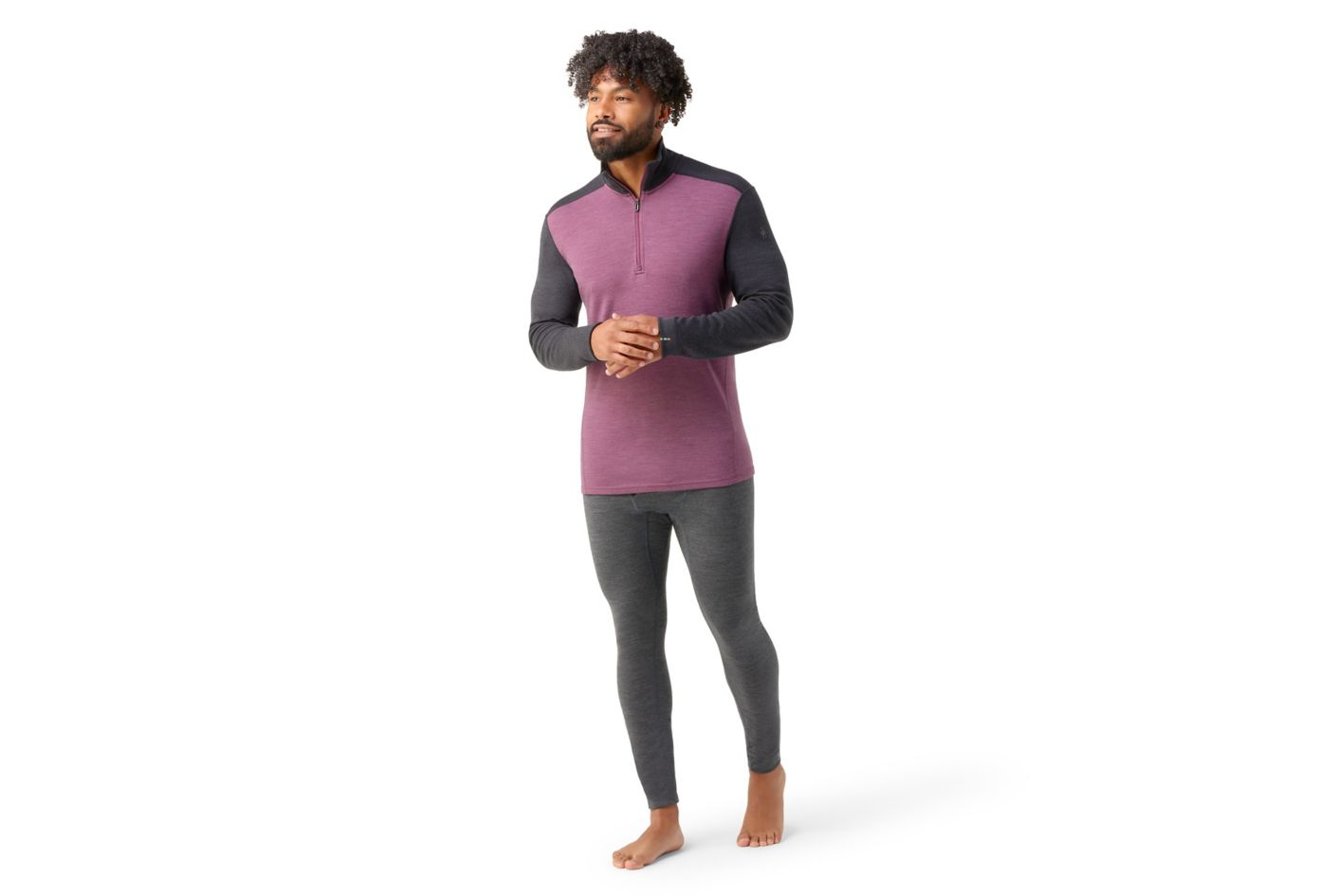 Mens Smartwool Thermal Merino Base Layer Quarter Zip | Purple and Black | Front View 