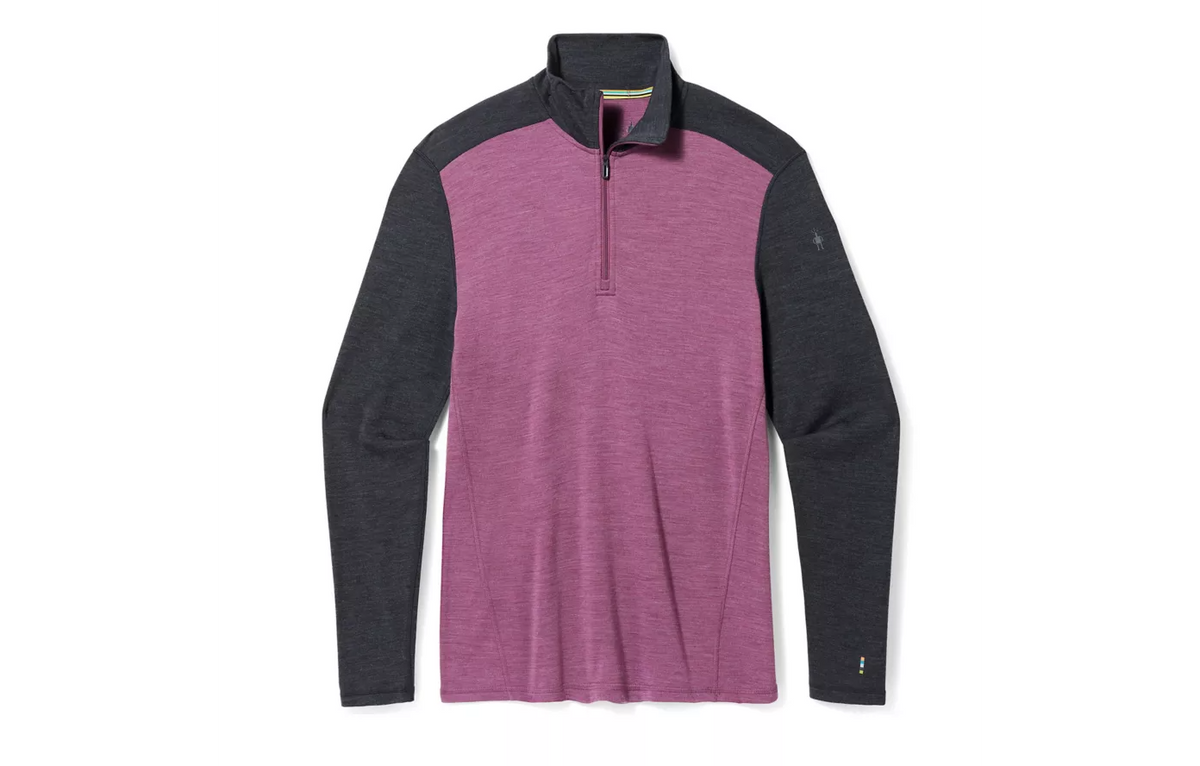 Mens Smartwool Thermal Merino Base Layer Quarter Zip | Purple and Black | Front View 