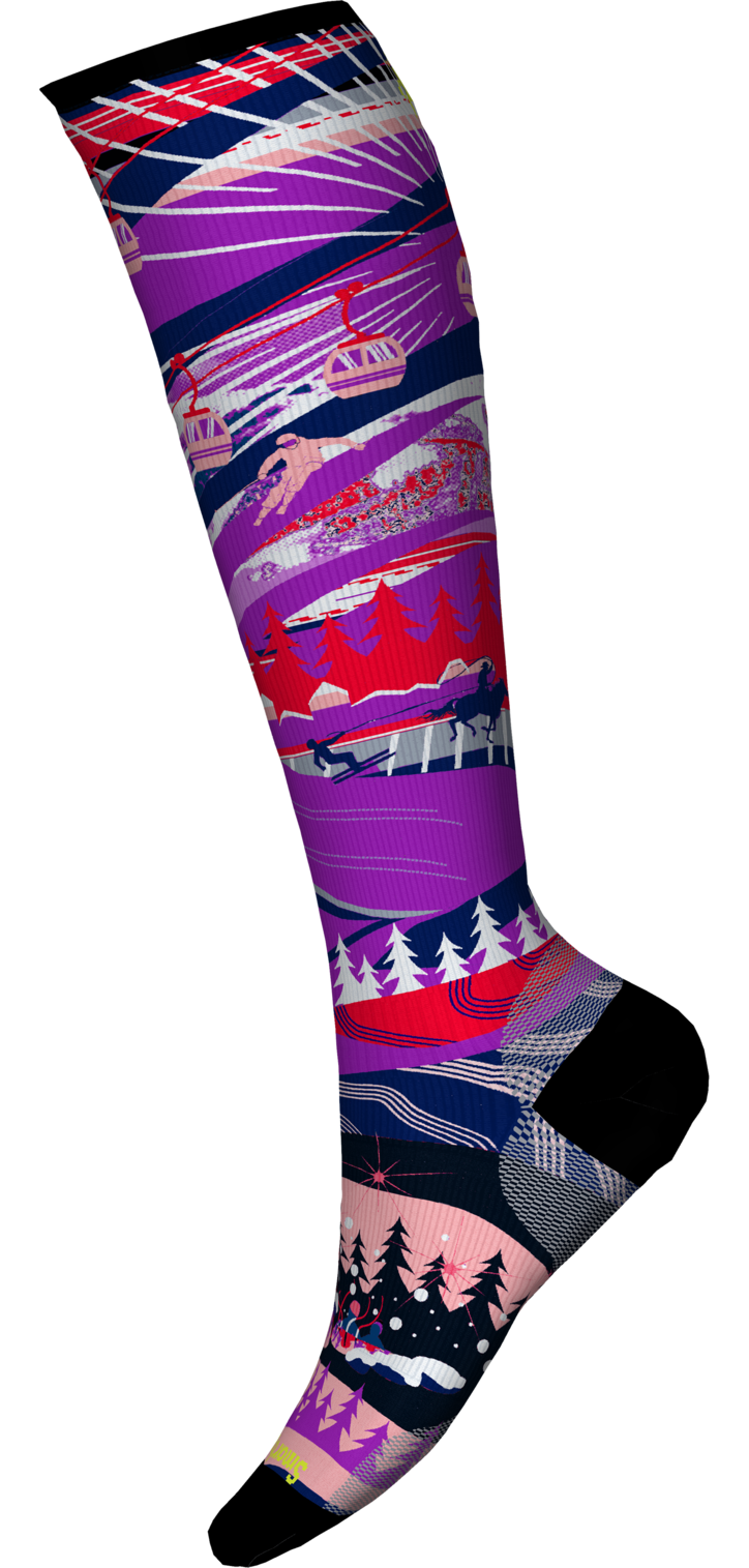 Smartwool Zero Cushion Socks | Graphic Ski Design | Purple Multicolored| Calf Height