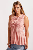 Tribal Embroidered Babydoll Blouse Women's
