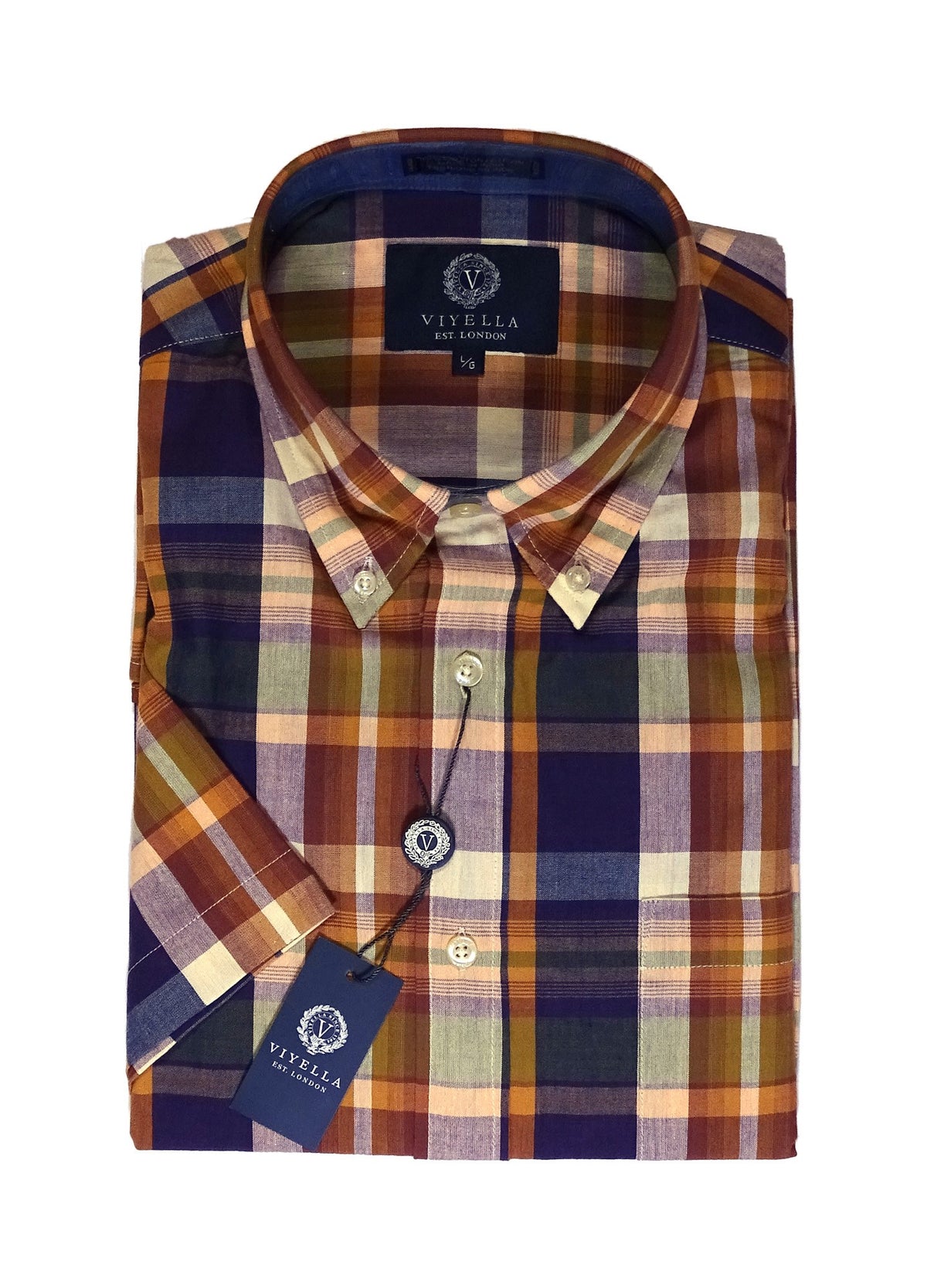 Viyella 100% Cotton Madras Short Sleeve Shirt Men's