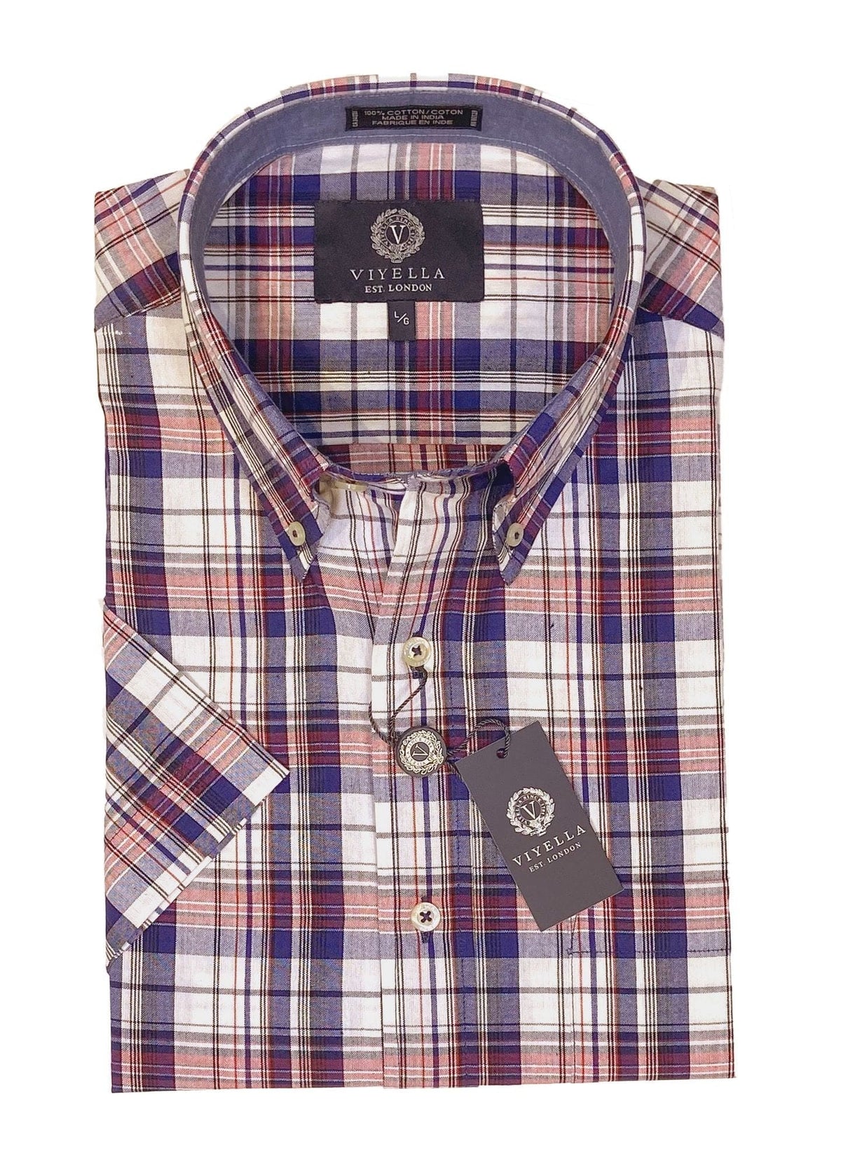 Viyella 100% Cotton Madras Short Sleeve Shirt Men's