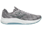 Women's Saucony Omni 21. Grey upper. White midsole. Medial view.