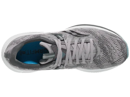 Women's Saucony Omni 21. Grey upper. White midsole. Top view.