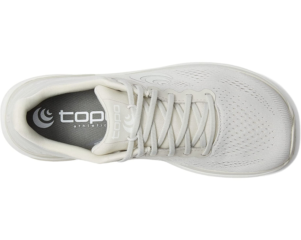 Women's Topo Athletic Ultrafly 4. Grey upper. White midsole. Top view.